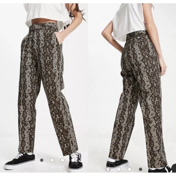 Dickies Camden Brown Snake Print Straight Leg Khaki Pants Size 10 NWT - Picture 1 of 8
